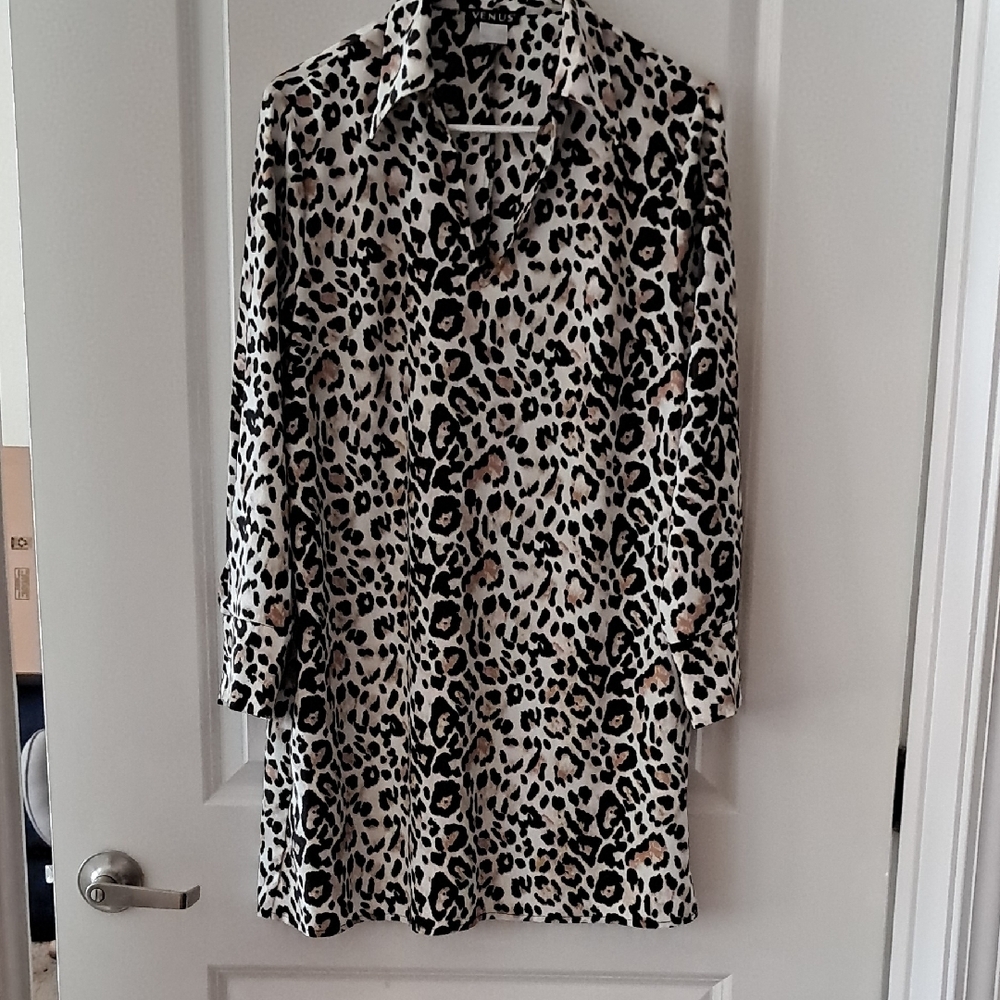 Leopard Print Long Sleeve Shirt Dress